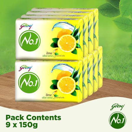 Godrej No.1 Lime & Aloe Vera Soap – 9 × 150 g