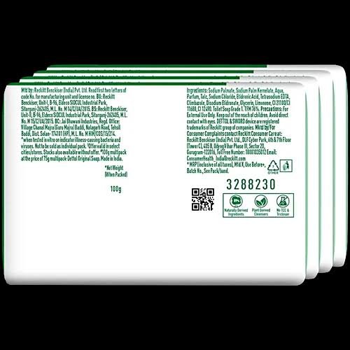 Dettol Original Bathing Bar Soap – 12 Hr Protective Shield (4 × 100 g)