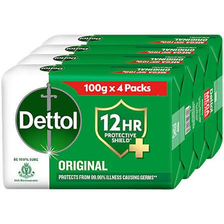 Dettol Original Bathing Bar Soap – 12 Hr Protective Shield (4 × 100 g)